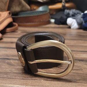 Elegant Brown Leather Belt with Gold Buckle From Ann Taylor